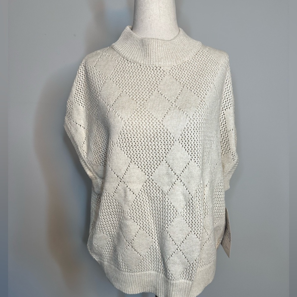 NWT Sz S Naadam argyle print cream white knit crew neck sweater cashmere blend